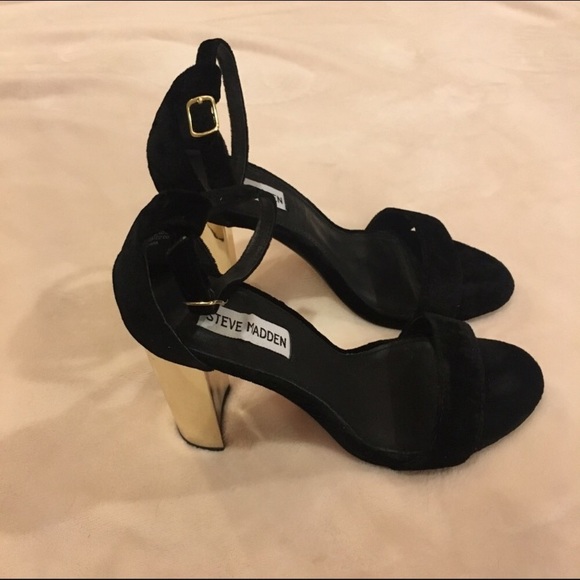 Steve Madden Strapped Gold Block Heels - Picture 2 of 5